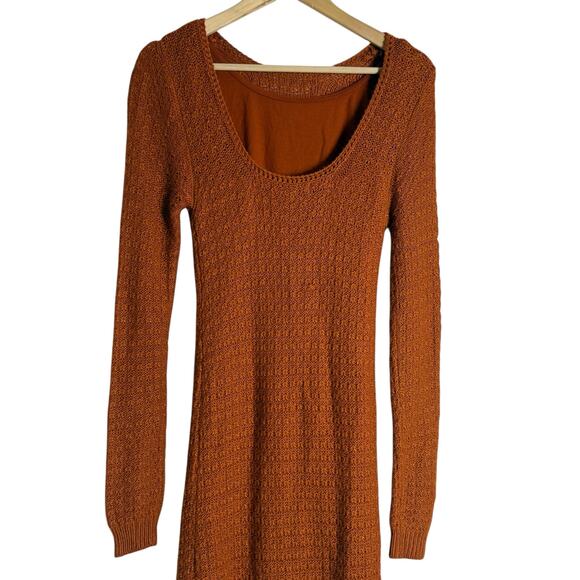 Pamela Love Orange Fringe Knit Long Sleeve Midi Boho Sweater Dress Size Medium - Picture 9 of 12